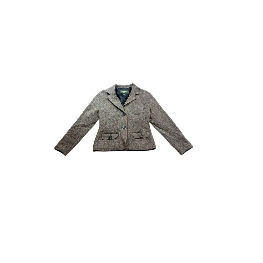Eddie Bauer Tweed Blazer Womens Size Small Wool Blend Brown Equestrian- Outdoor